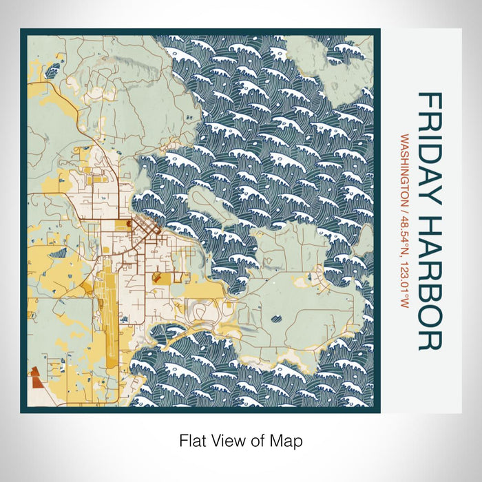 Rendered View of Friday Harbor Washington Map on 17oz Stainless Steel Insulated Tumbler in Woodblock Map Style