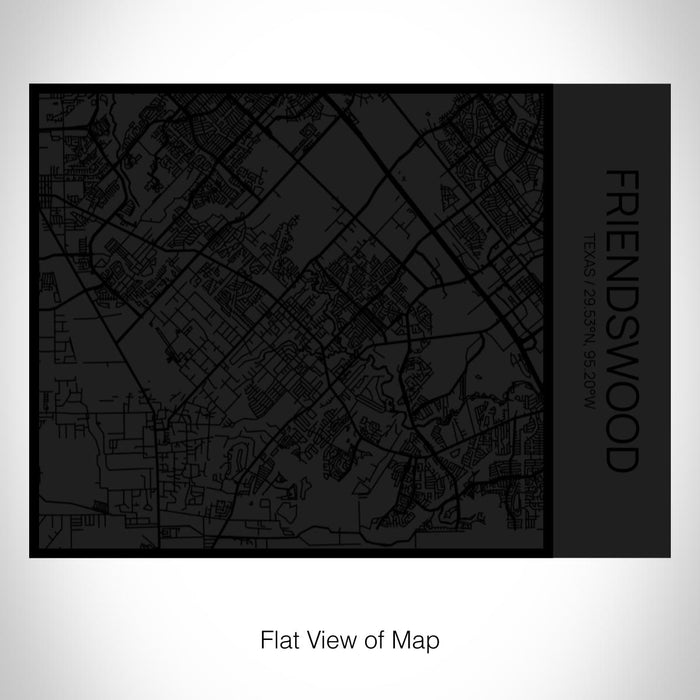 Rendered View of Friendswood Texas Map on 20oz Stainless Steel Insulated Bottle with Bamboo Top in Matte Black with printed Tactile Lines Map in Black