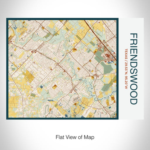 Rendered View of Friendswood Texas Map on 20oz Stainless Steel Insulated Bottle with Bamboo Top with printed woodblock style map