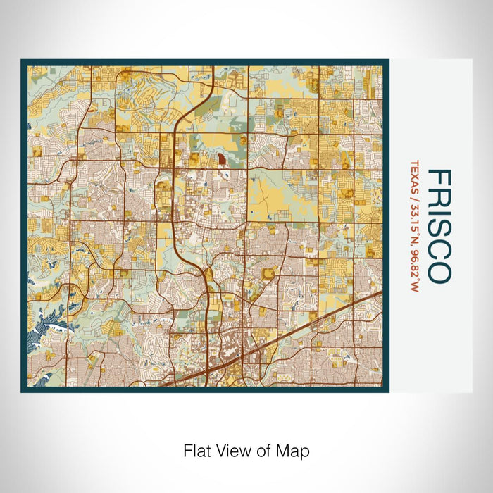Rendered View of Frisco Texas Map on 20oz Stainless Steel Insulated Bottle with Bamboo Top with printed woodblock style map