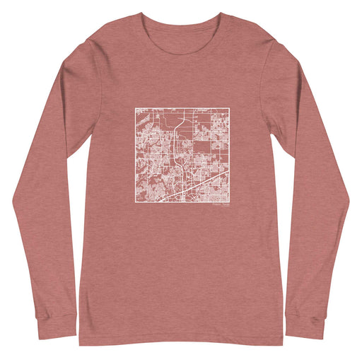 Frisco Texas  Map Unisex Long-Sleeve T-shirt with City inscription in Heather Mauve