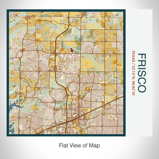 Rendered View of Frisco Texas Map on 17oz Stainless Steel Insulated Tumbler in Woodblock Map Style
