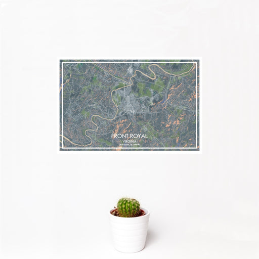 12x18 Front Royal Virginia Map Print Landscape Orientation in Afternoon Style With Small Cactus Plant in White Planter
