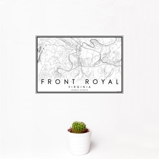 12x18 Front Royal Virginia Map Print Landscape Orientation in Classic Style With Small Cactus Plant in White Planter