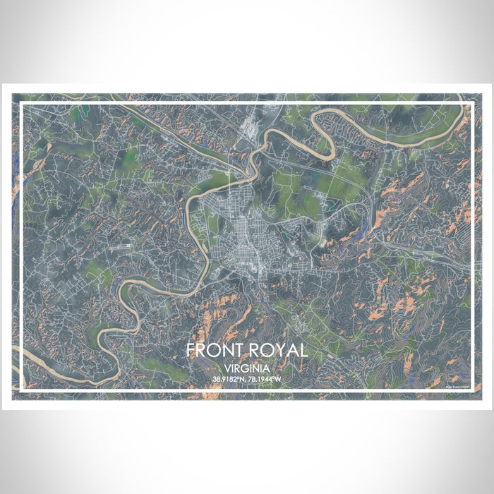 Front Royal Virginia Map Print Landscape Orientation in Afternoon Style With Shaded Background