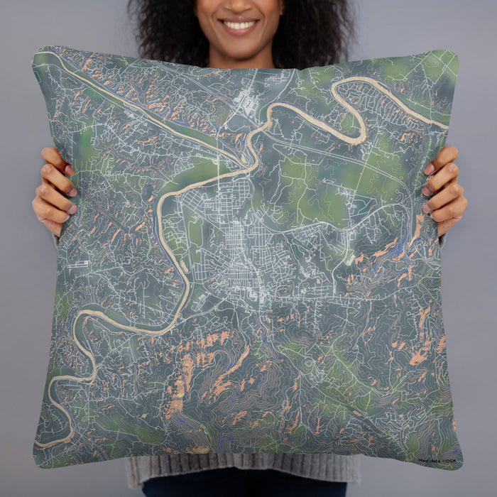 Person holding 22x22 Custom Front Royal Virginia Map Throw Pillow in Afternoon