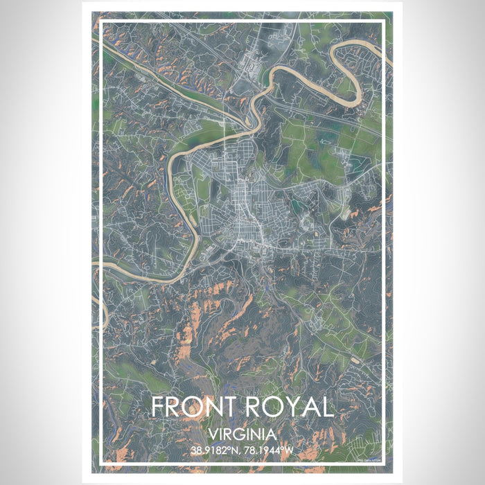 Front Royal Virginia Map Print Portrait Orientation in Afternoon Style With Shaded Background