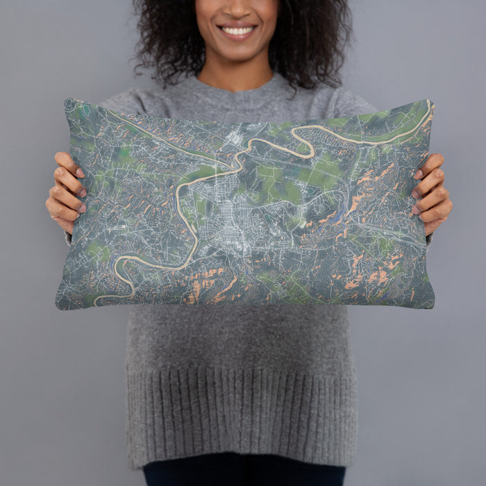 Person holding 20x12 Custom Front Royal Virginia Map Throw Pillow in Afternoon