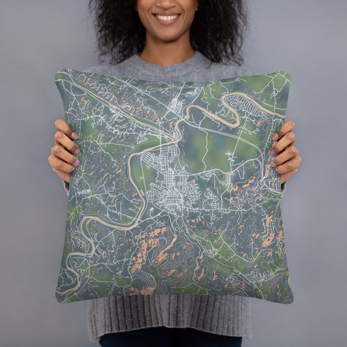 Person holding 18x18 Custom Front Royal Virginia Map Throw Pillow in Afternoon