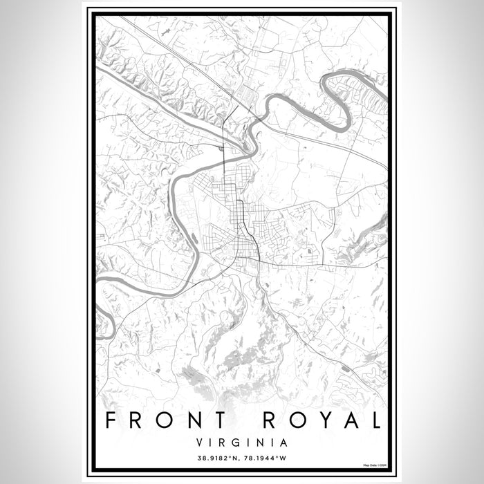 Front Royal Virginia Map Print Portrait Orientation in Classic Style With Shaded Background