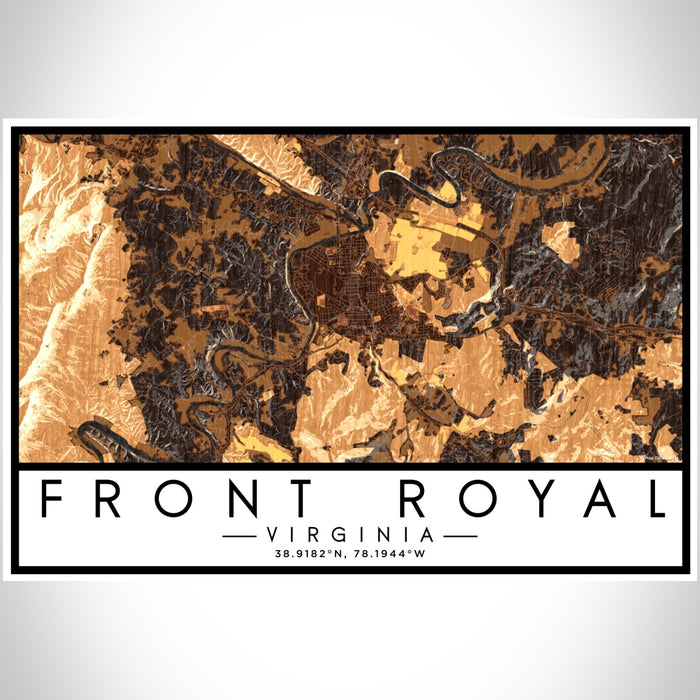 Front Royal Virginia Map Print Landscape Orientation in Ember Style With Shaded Background