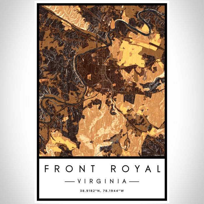 Front Royal Virginia Map Print Portrait Orientation in Ember Style With Shaded Background
