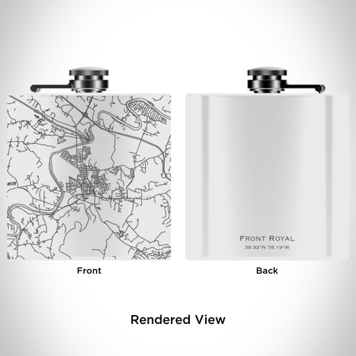 Rendered View of Front Royal Virginia Map Engraving on 6oz Stainless Steel Flask in White