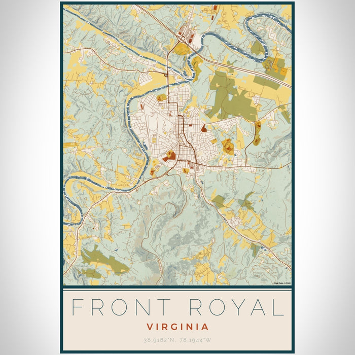 Front Royal Virginia Map Print Portrait Orientation in Woodblock Style With Shaded Background