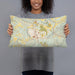 Person holding 20x12 Custom Front Royal Virginia Map Throw Pillow in Woodblock