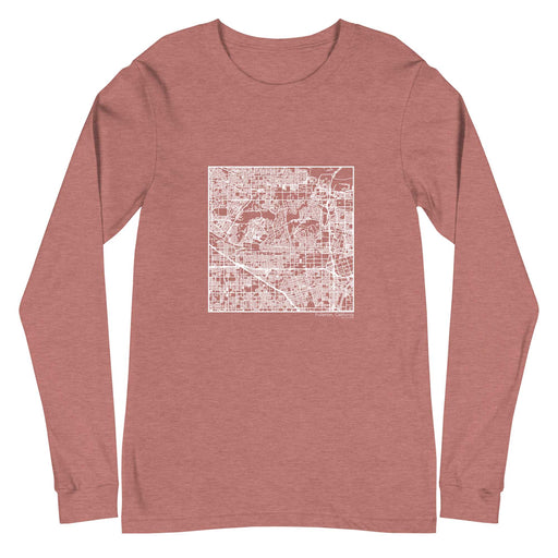 Fullerton California  Map Unisex Long-Sleeve T-shirt with City inscription in Heather Mauve