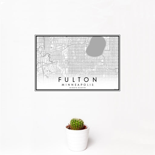 12x18 Fulton Minneapolis Map Print Landscape Orientation in Classic Style With Small Cactus Plant in White Planter