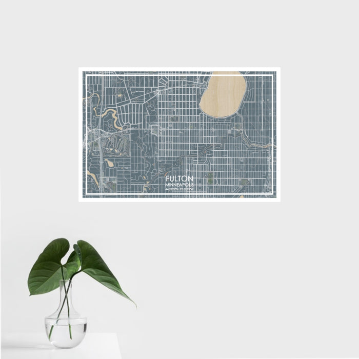 16x24 Fulton Minneapolis Map Print Landscape Orientation in Afternoon Style With Tropical Plant Leaves in Water