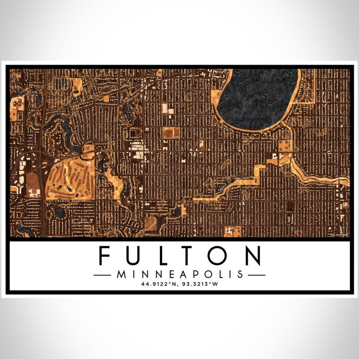 Fulton Minneapolis Map Print Landscape Orientation in Ember Style With Shaded Background