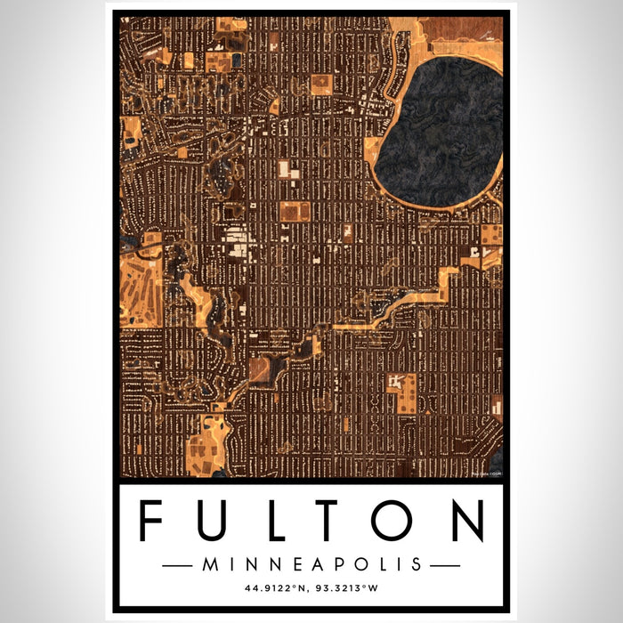 Fulton Minneapolis Map Print Portrait Orientation in Ember Style With Shaded Background