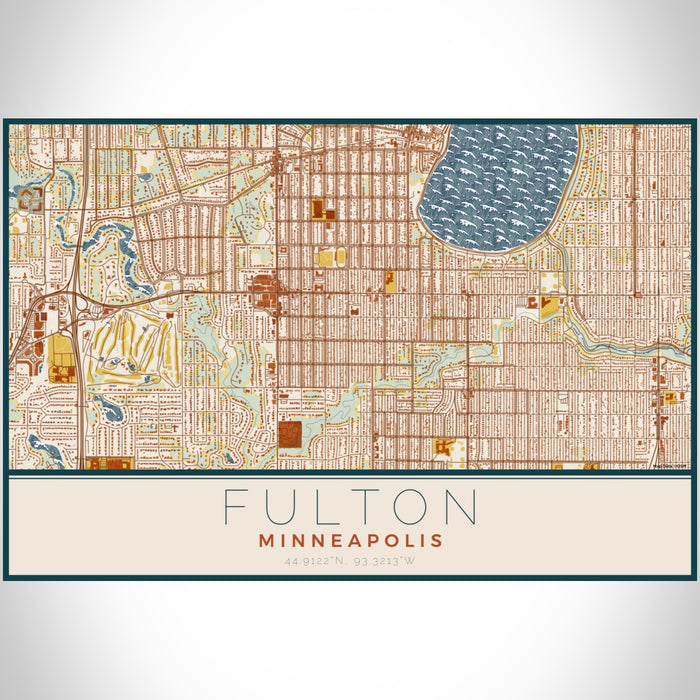 Fulton Minneapolis Map Print Landscape Orientation in Woodblock Style With Shaded Background