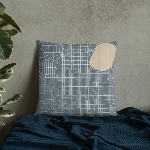 Custom Fulton Minnesota Map Throw Pillow in Afternoon on Bedding Against Wall