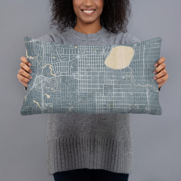 Person holding 20x12 Custom Fulton Minnesota Map Throw Pillow in Afternoon