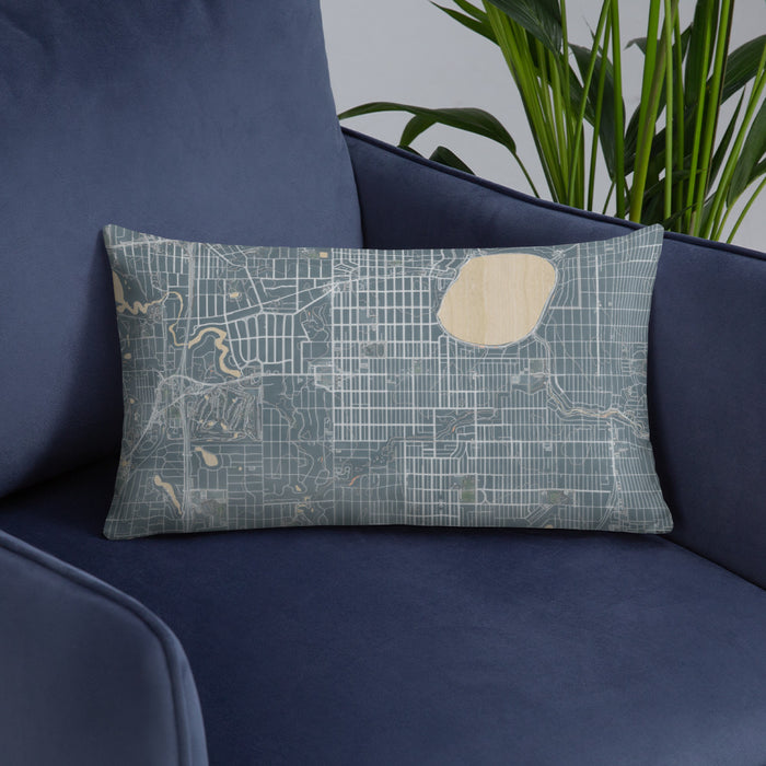 Custom Fulton Minnesota Map Throw Pillow in Afternoon on Blue Colored Chair