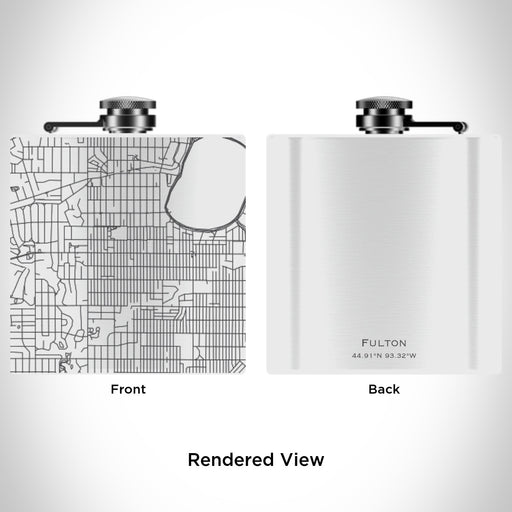 Rendered View of Fulton Minnesota Map Engraving on 6oz Stainless Steel Flask in White