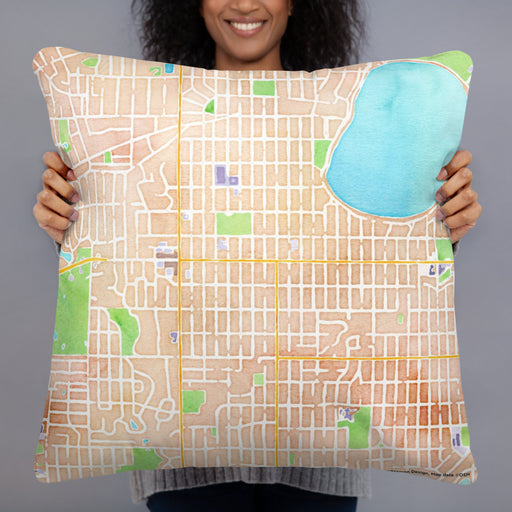Person holding 22x22 Custom Fulton Minnesota Map Throw Pillow in Watercolor