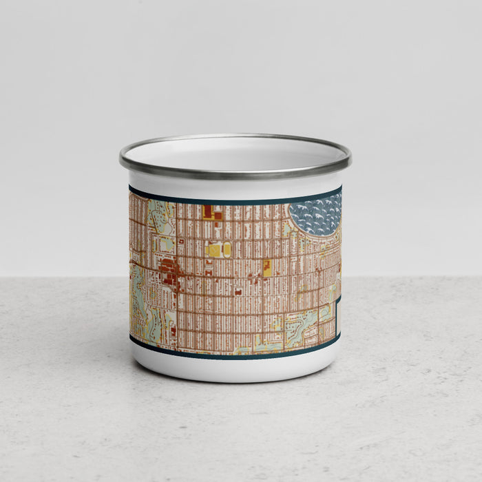 Front View Custom Fulton Minnesota Map Enamel Mug in Woodblock