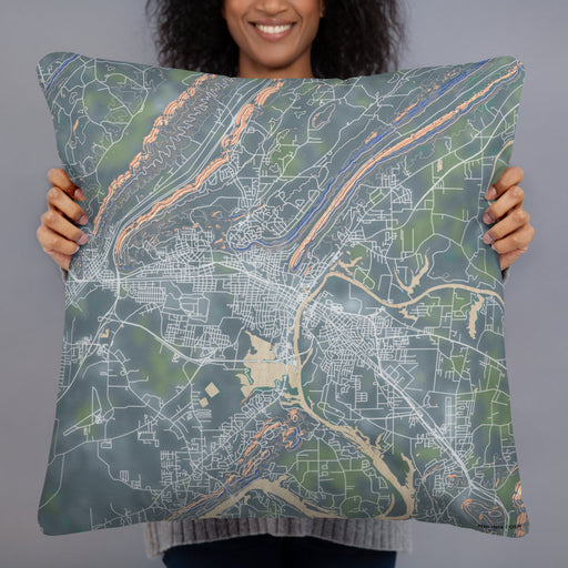 Person holding 22x22 Custom Gadsden Alabama Map Throw Pillow in Afternoon