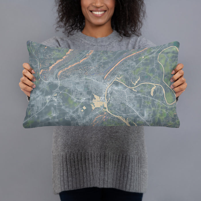 Person holding 20x12 Custom Gadsden Alabama Map Throw Pillow in Afternoon