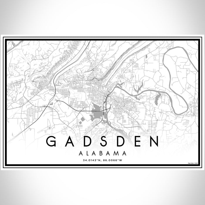 Gadsden Alabama Map Print Landscape Orientation in Classic Style With Shaded Background