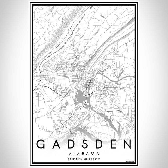 Gadsden Alabama Map Print Portrait Orientation in Classic Style With Shaded Background