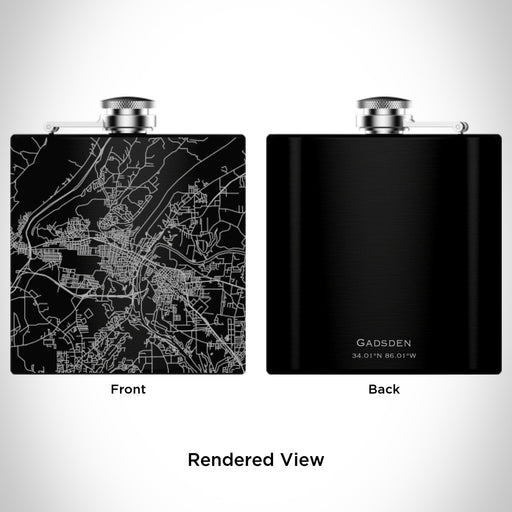 Rendered View of Gadsden Alabama Map Engraving on 6oz Stainless Steel Flask in Black