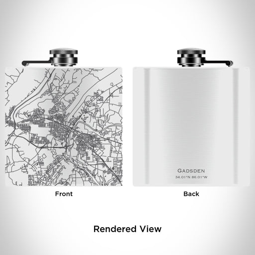 Rendered View of Gadsden Alabama Map Engraving on 6oz Stainless Steel Flask in White