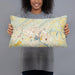 Person holding 20x12 Custom Gadsden Alabama Map Throw Pillow in Woodblock