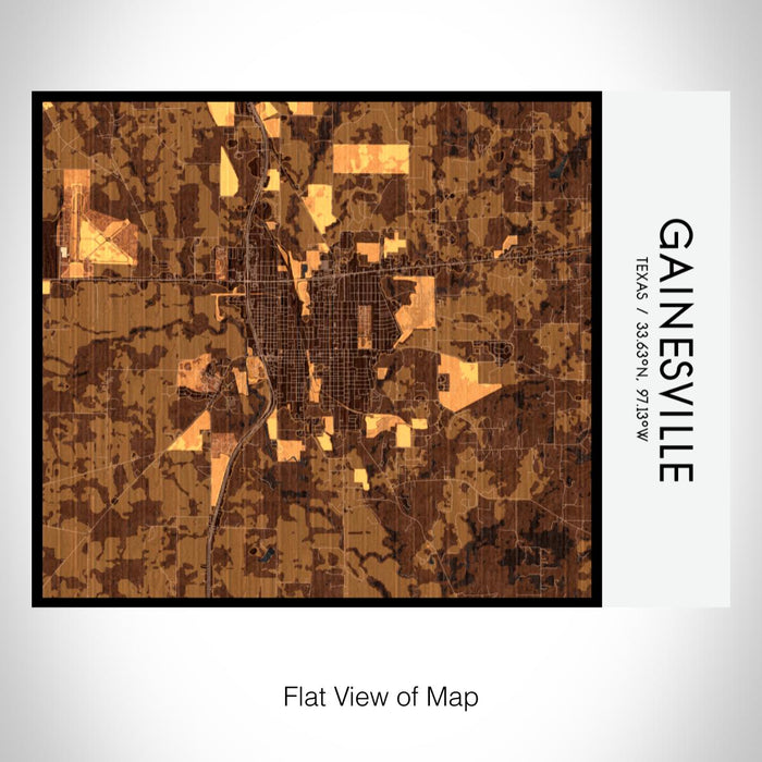 Rendered View of Gainesville Texas Map on 20oz Stainless Steel Insulated Bottle with Bamboo Top with printed ember style map