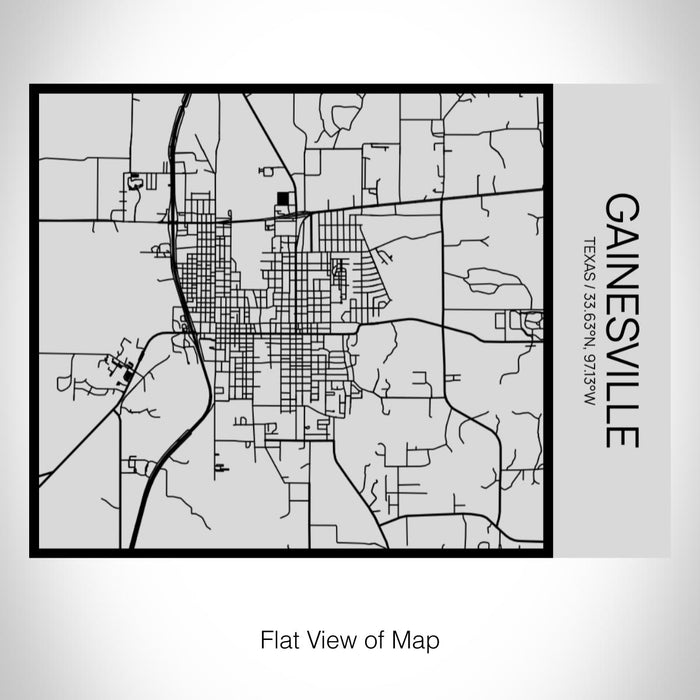 Rendered View of Gainesville Texas Map on 20oz Stainless Steel Insulated Bottle with Bamboo Top with printed Tactile Lines Map in Black