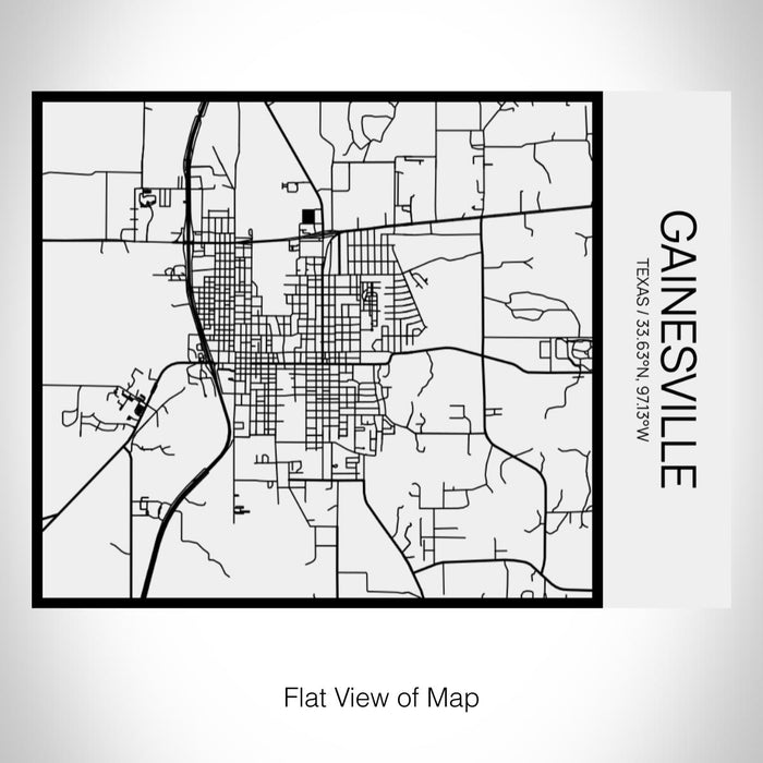 Rendered View of Gainesville Texas Map on 20oz Stainless Steel Insulated Bottle with Bamboo Top in Matte White with printed Tactile Lines Map in Black