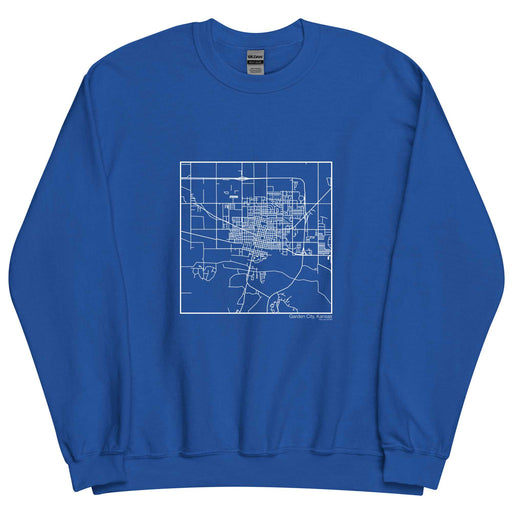 Garden City Kansas  Map Unisex Crewneck Sweater with City inscription in Royal Blue