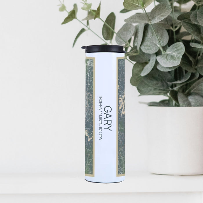 Gary Indiana Custom City Map Inscription Coordinates on 17oz Stainless Steel Insulated Tumbler in Afternoon Map Style