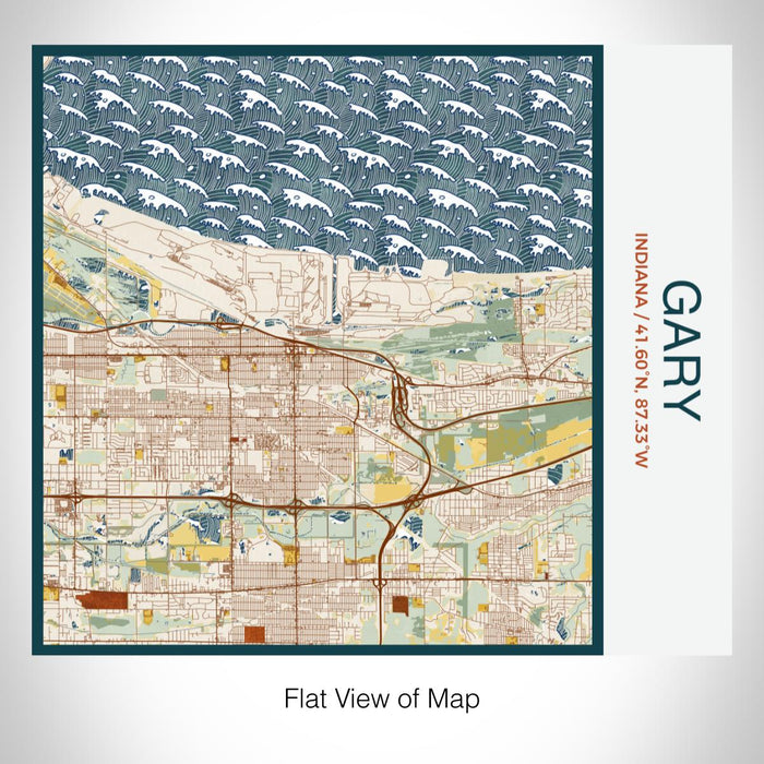 Rendered View of Gary Indiana Map on 17oz Stainless Steel Insulated Tumbler in Woodblock Map Style