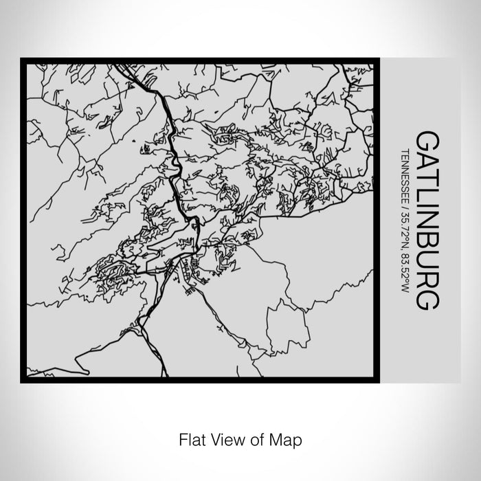 Rendered View of Gatlinburg Tennessee Map on 20oz Stainless Steel Insulated Bottle with Bamboo Top with printed Tactile Lines Map in Black