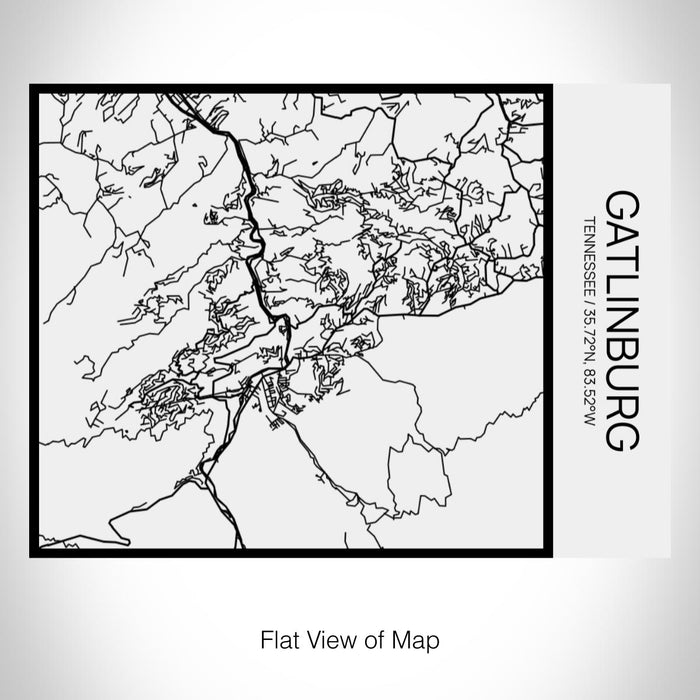 Rendered View of Gatlinburg Tennessee Map on 20oz Stainless Steel Insulated Bottle with Bamboo Top in Matte White with printed Tactile Lines Map in Black