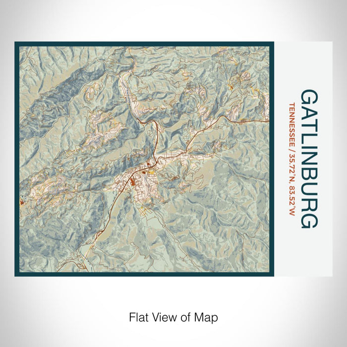 Rendered View of Gatlinburg Tennessee Map on 20oz Stainless Steel Insulated Bottle with Bamboo Top with printed woodblock style map