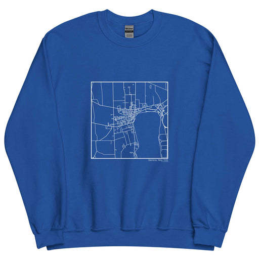 Geneva New York  Map Unisex Crewneck Sweater with City inscription in Royal Blue