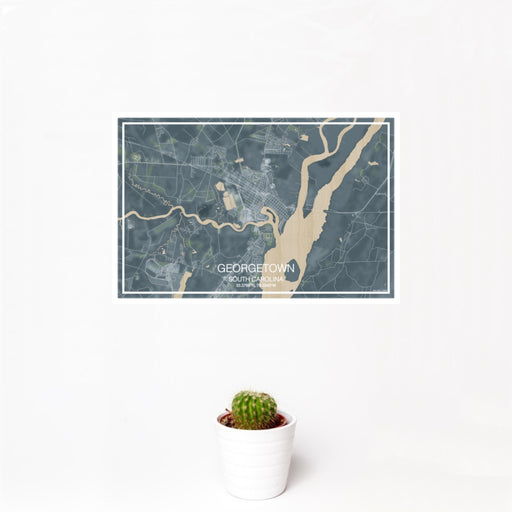 12x18 Georgetown South Carolina Map Print Landscape Orientation in Afternoon Style With Small Cactus Plant in White Planter