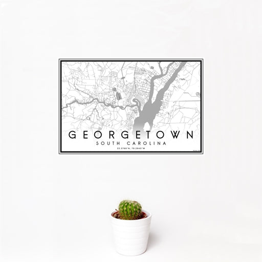 12x18 Georgetown South Carolina Map Print Landscape Orientation in Classic Style With Small Cactus Plant in White Planter